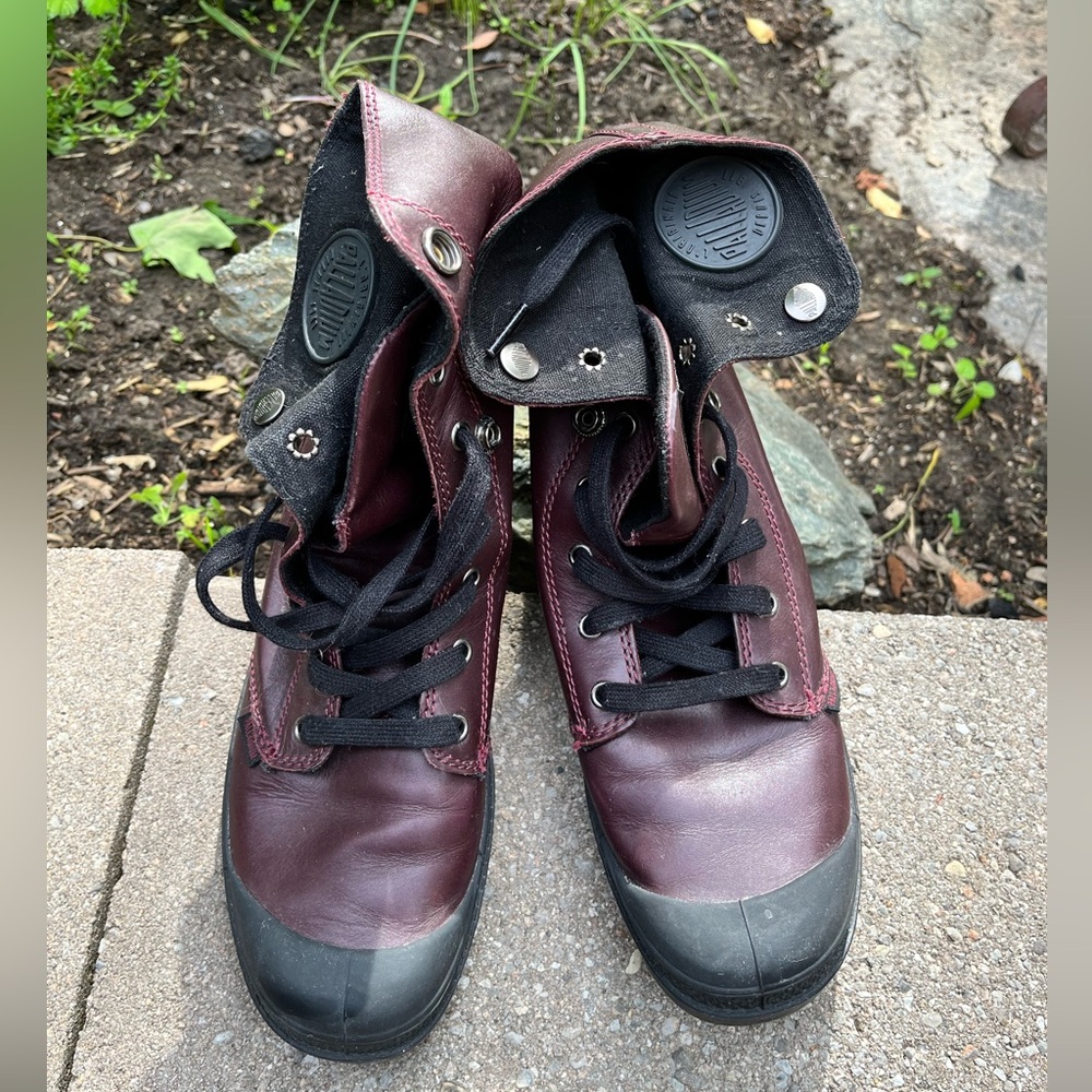 Palladium Baggy Leather Boots, burgundy, women 9